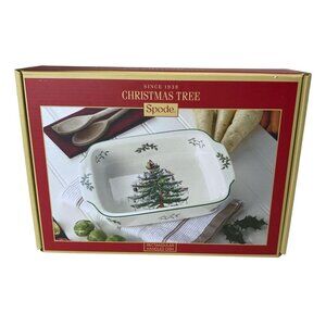 Spode Christmas Tree Holly Rectangular Handled Serving Baking Dish Oven To Table